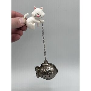Joie Meow Plastic White Kitty Cat W/‎ Stainless Steel Fish Tea Infuser